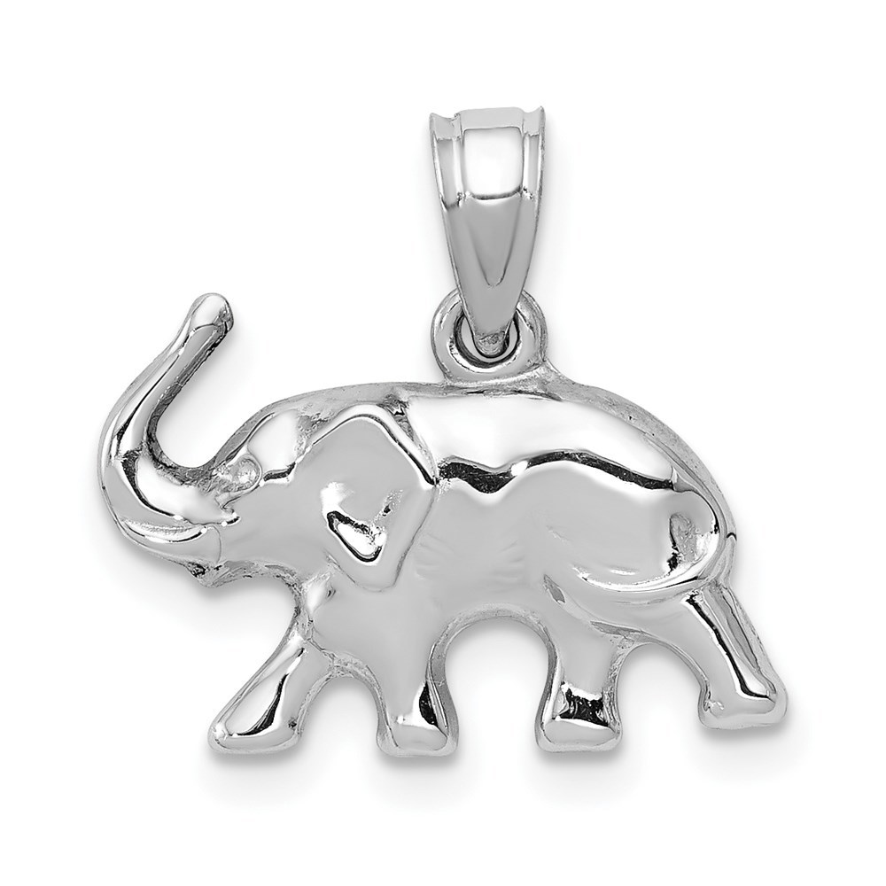 14k White Gold 3D Polished Puff Elephant Necklace Charm Pendant